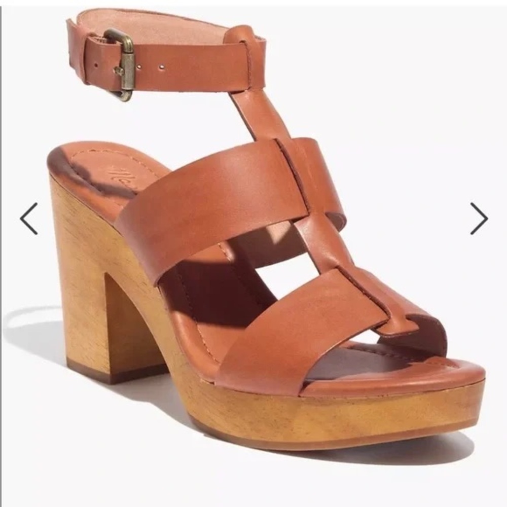 Women's Tan Leather and Wood Sandals